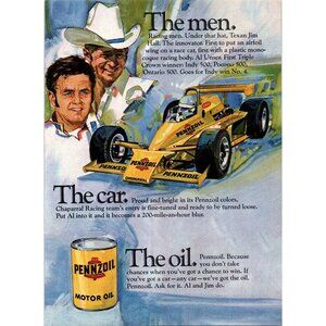1979 Pennzoil Motor Oil Indy 500 Jim Hall Al Unser Vintage Print Ad 70s Wall Art